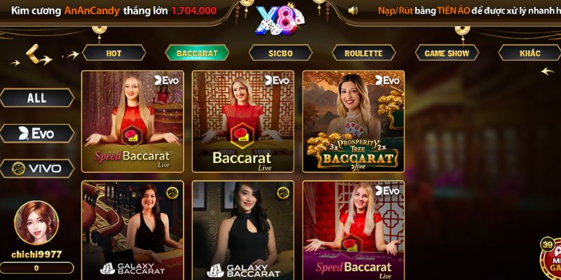 Baccarat Live tại X8 sở hữu hình ảnh sắc nét 
